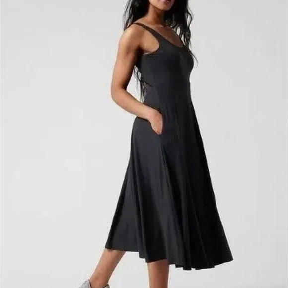 Athleta | Dresses | Athleta Womens Black Midi Dress | Poshmark